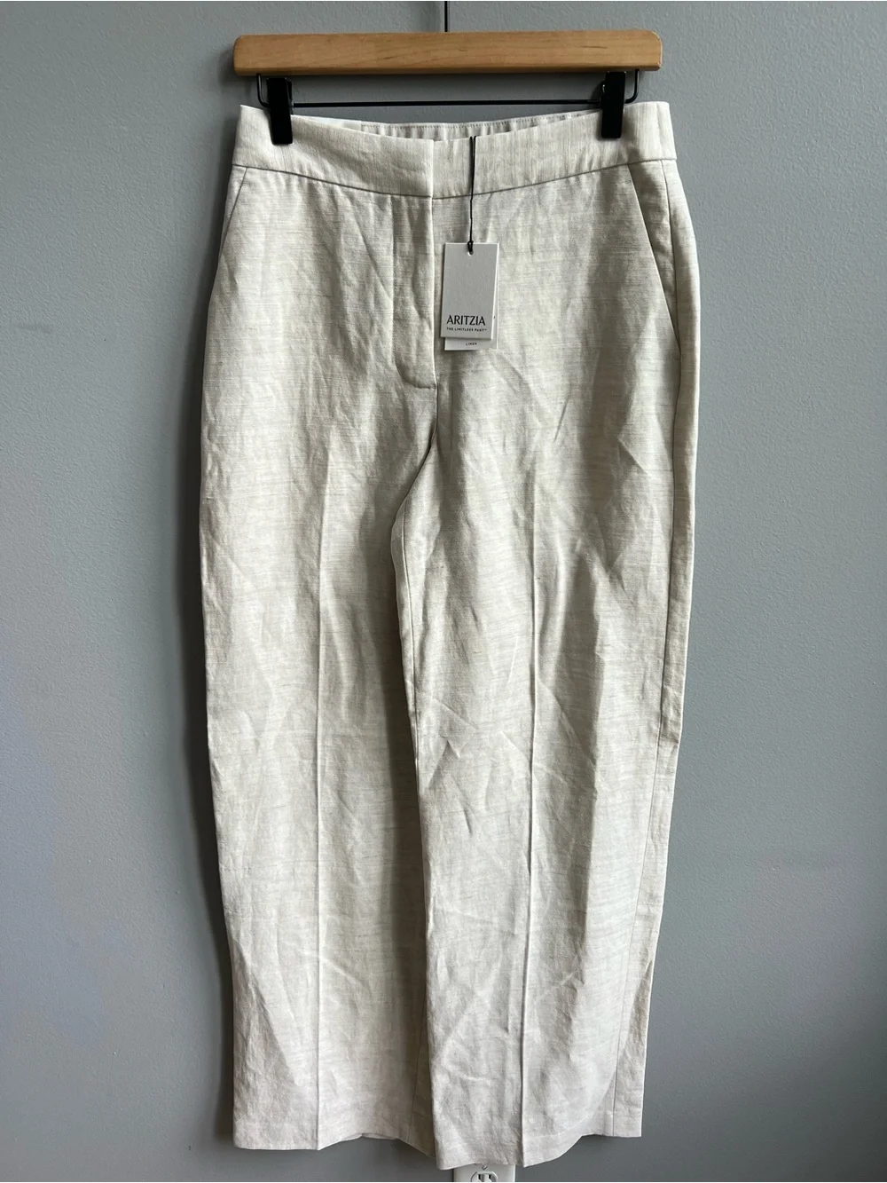 Aritzia The Limitless Pant Linen NWT Natural Ecru Wide Leg Size 6
